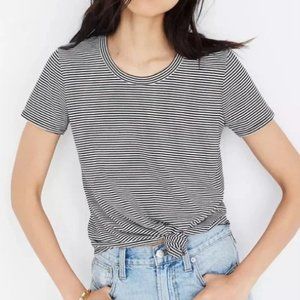 Madewell Knot-Front Tee in Black and White Stripe, Small